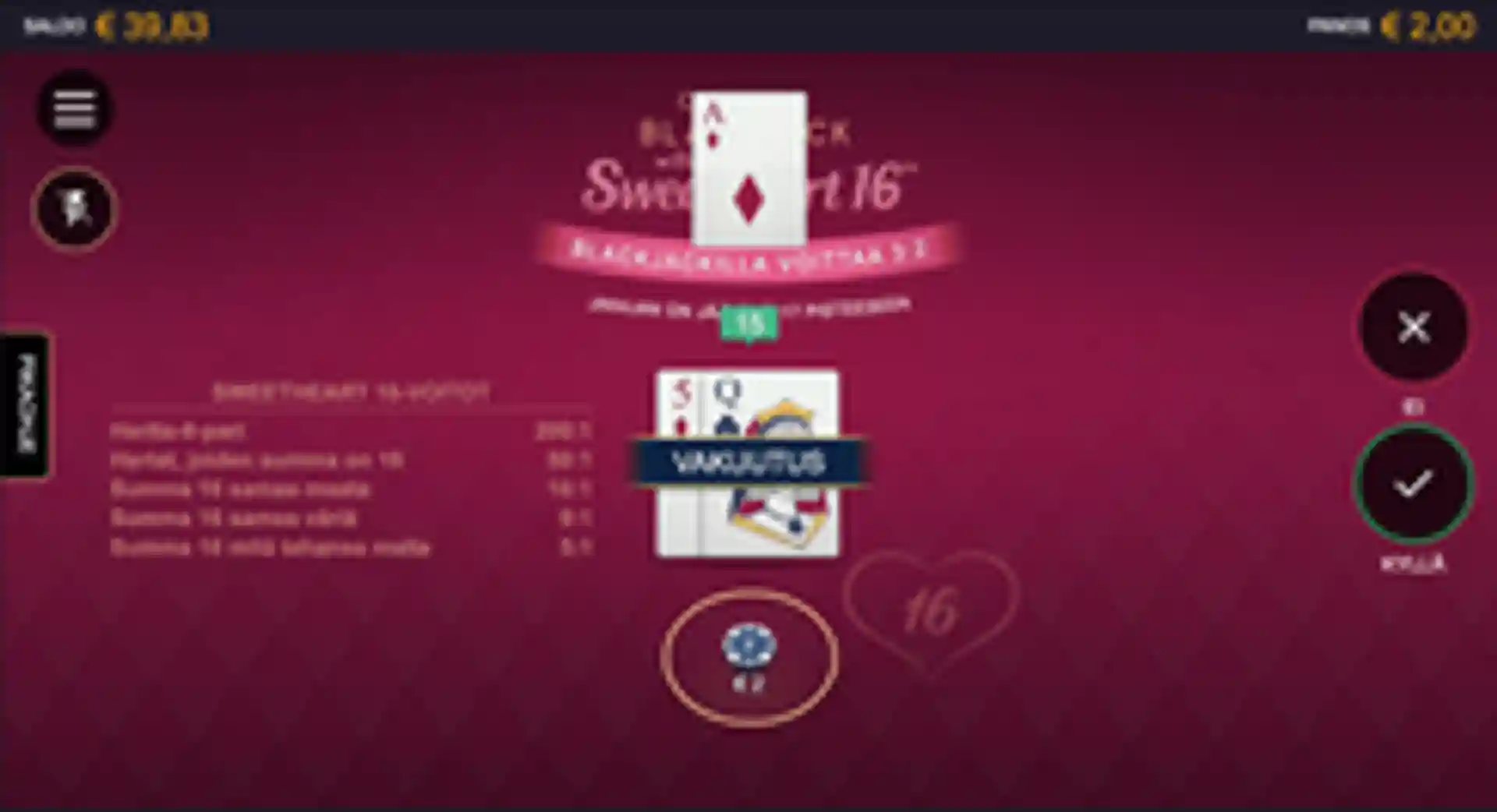 Classic Blackjack with Sweetheart 16 gameplay