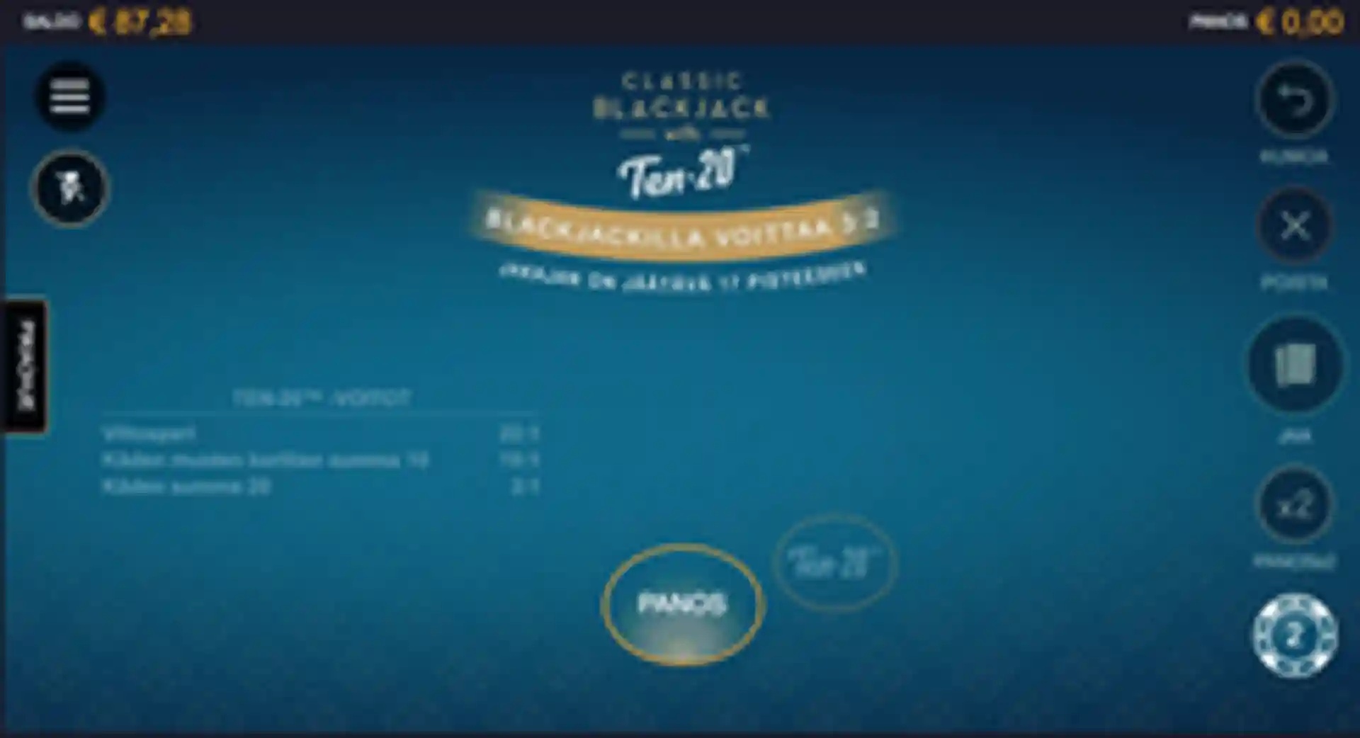 Classic Blackjack with Ten-20 gameplay